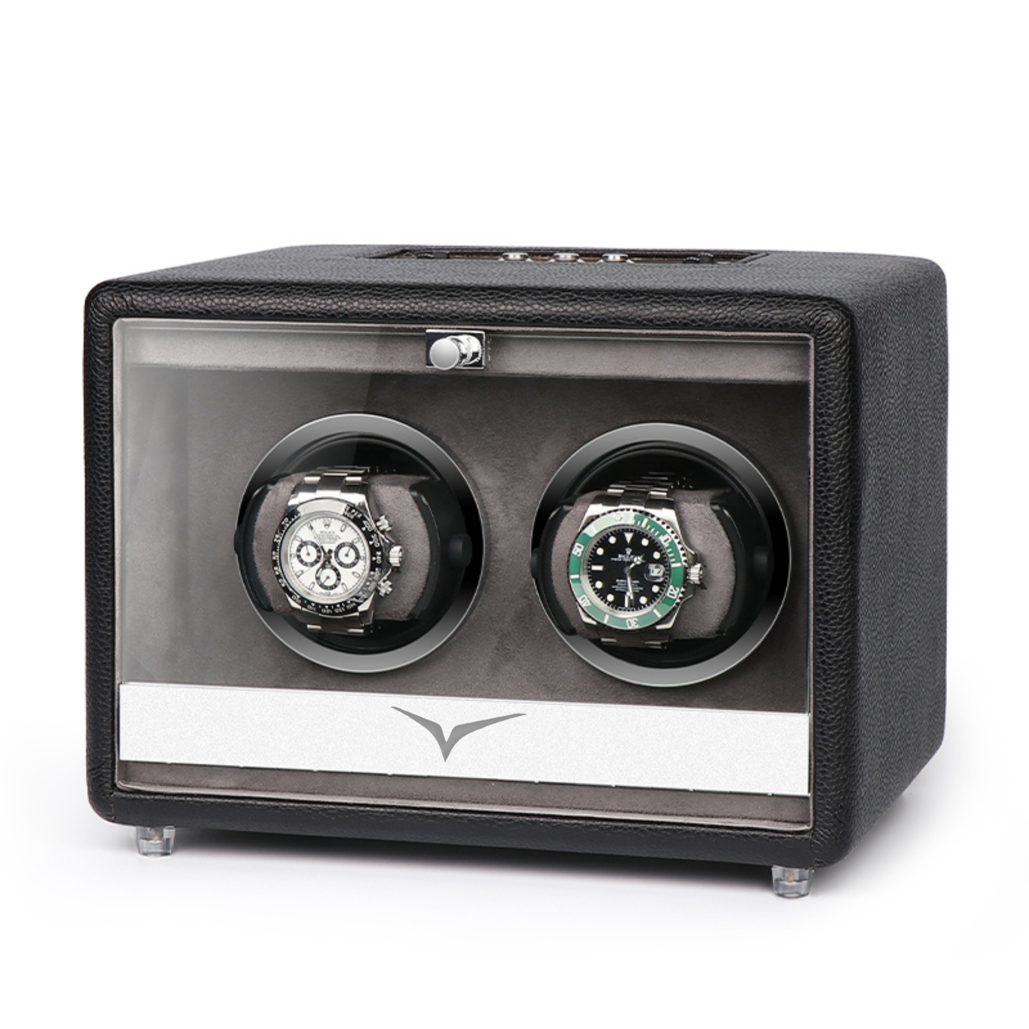 Evandale Dual Watch Winder in Black Vegan Leather