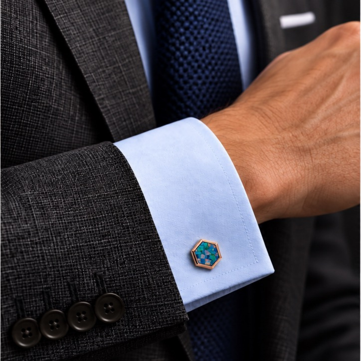 Opal Rose Gold Hex Cufflinks