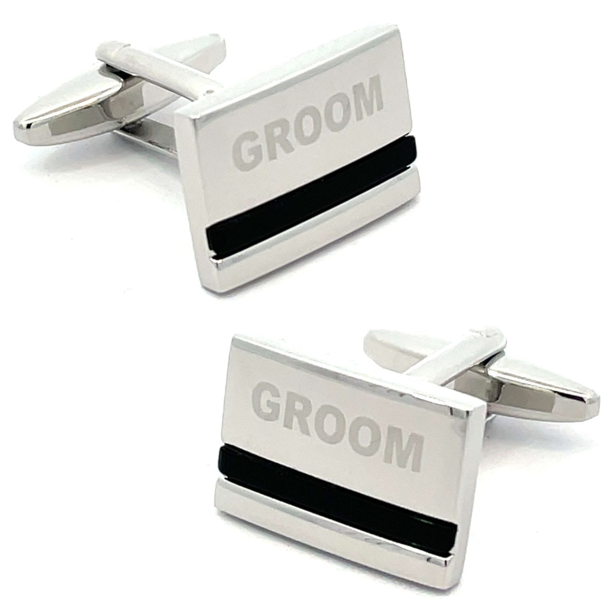 Boutons de manchette de Mariage Gravés au Laser, Onyx et Argent – Marié