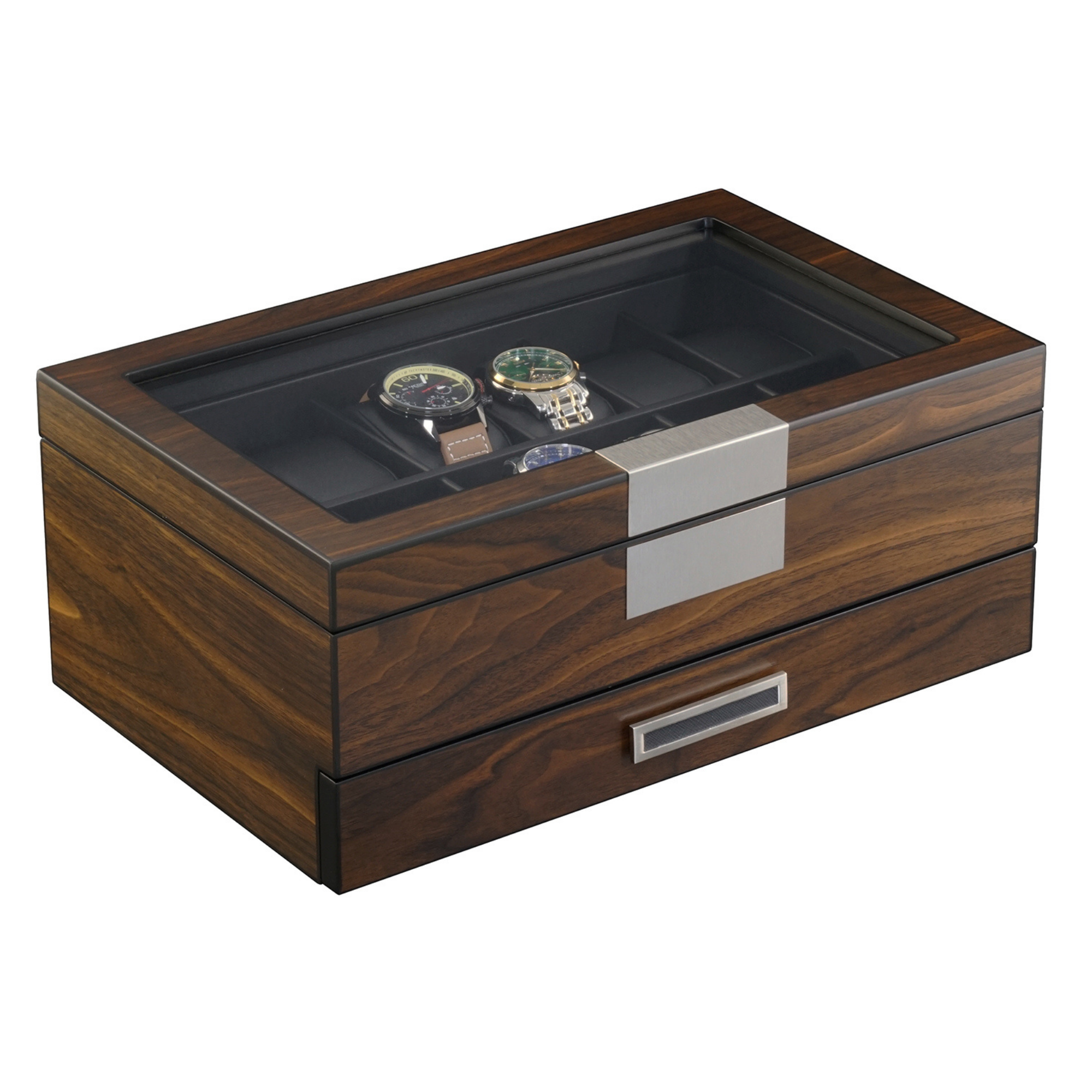 12 Slot Ebony Wood Watch Box with Drawer