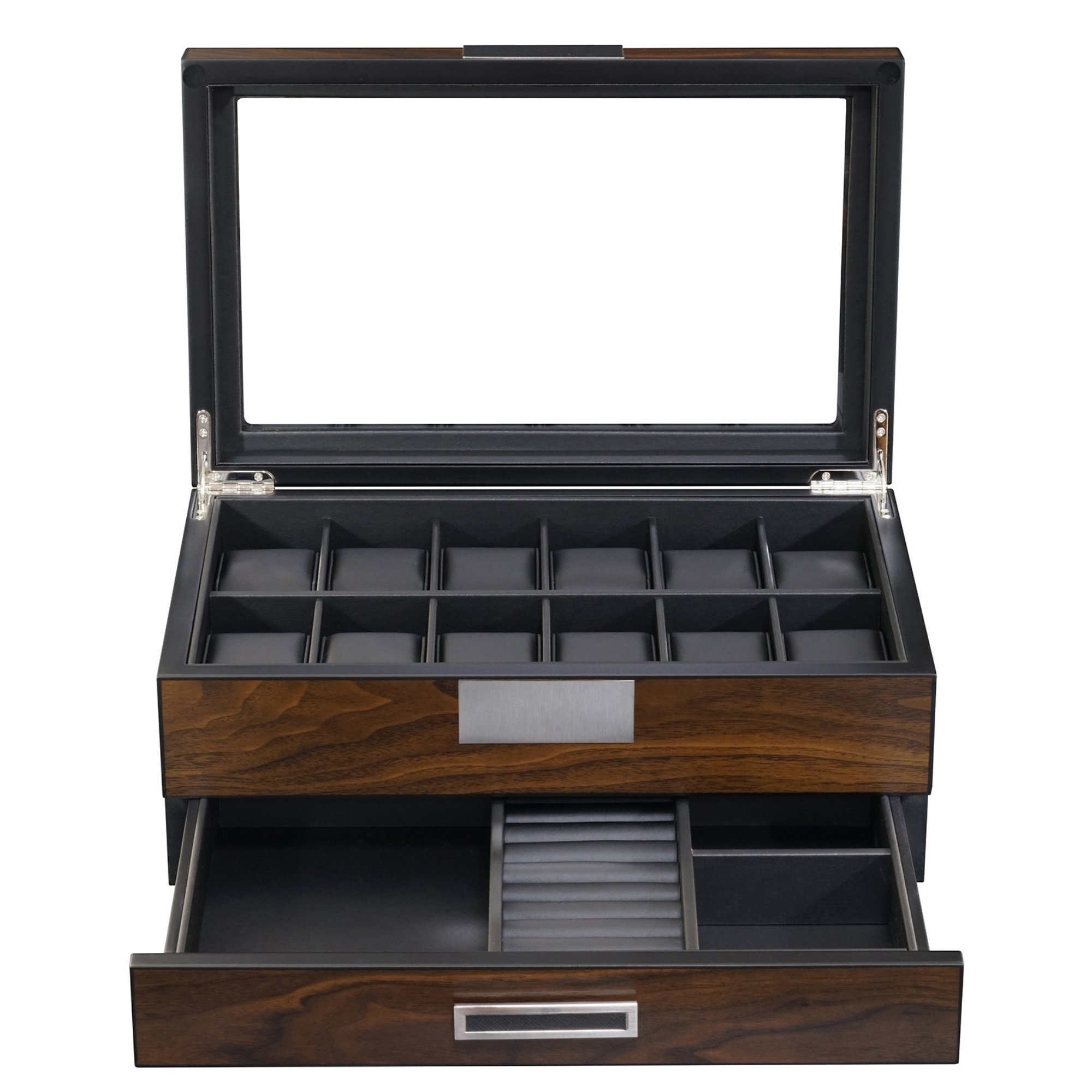 12 Slot Ebony Wood Watch Box with Drawer