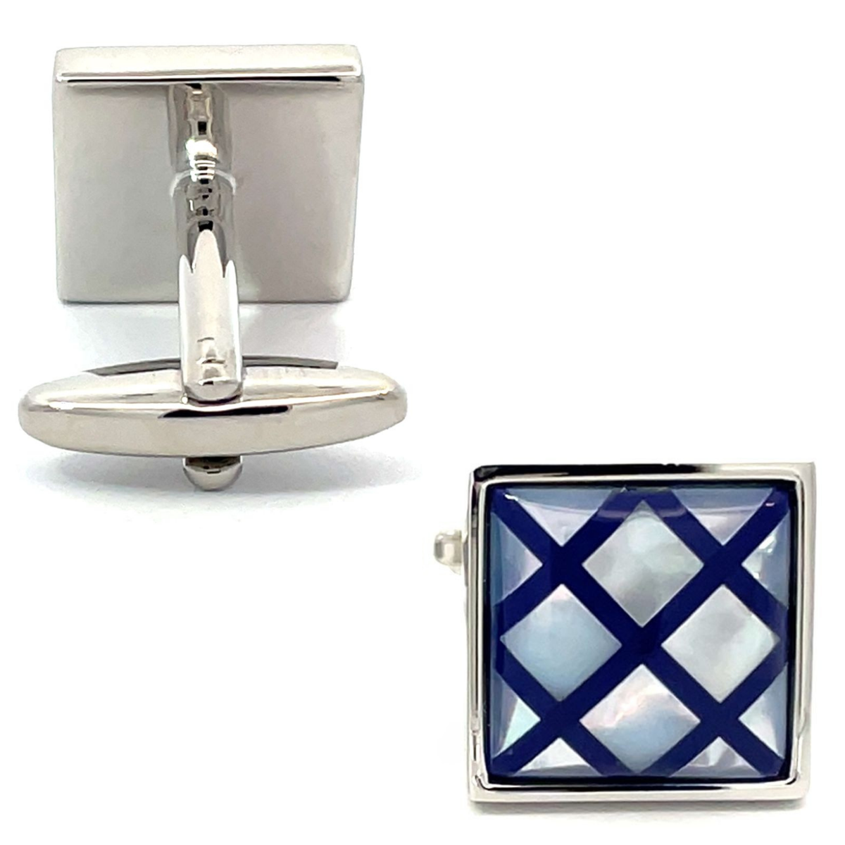 Navy Blue Crisscross on Mother of Pearl Cufflinks