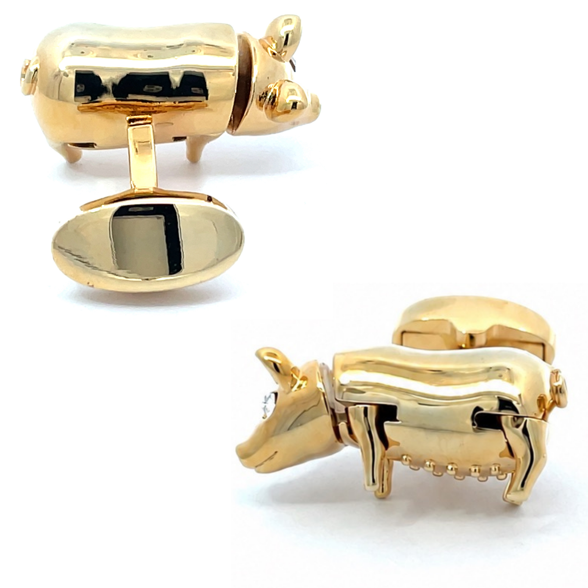 Gold Cute Pig Boar with Crystal Eyes Cufflinks