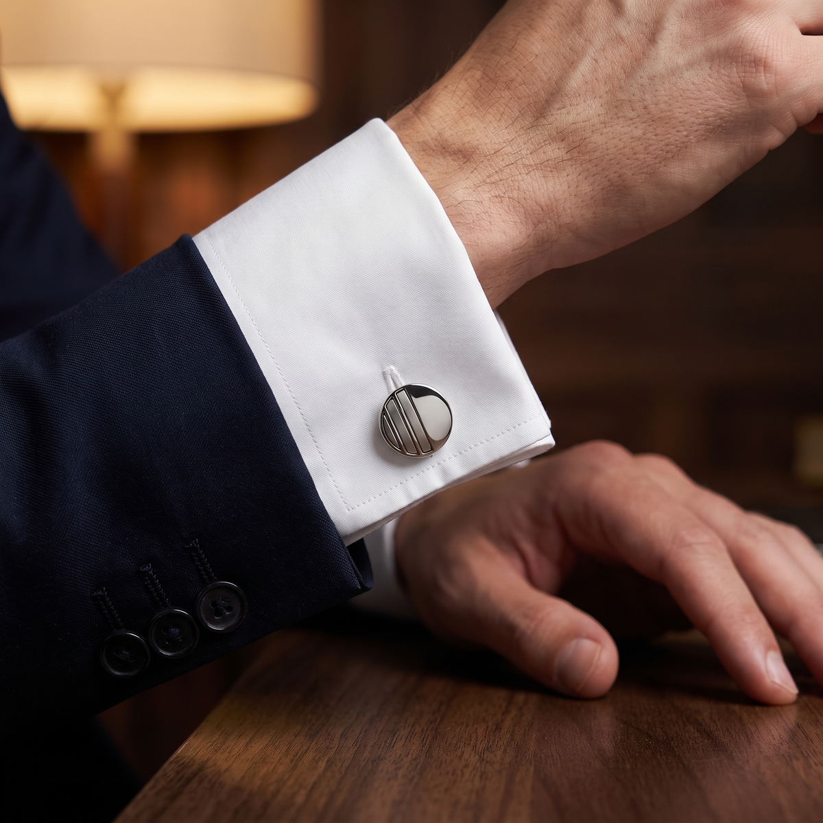 Three Bar Button Cufflinks — lifestyle shot
