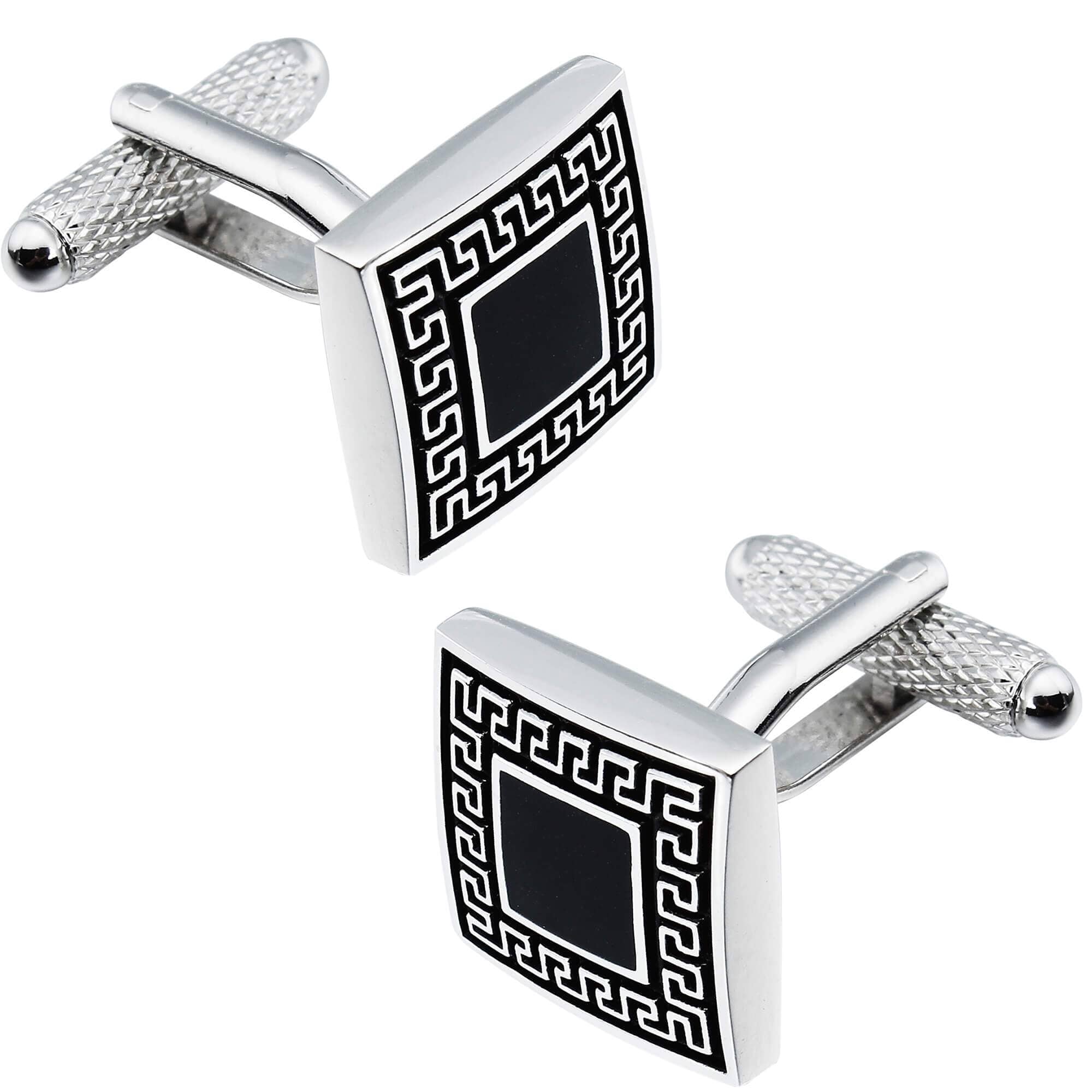 Black Patterned Enamel Cufflinks Classic & Modern Cufflinks Clinks Australia