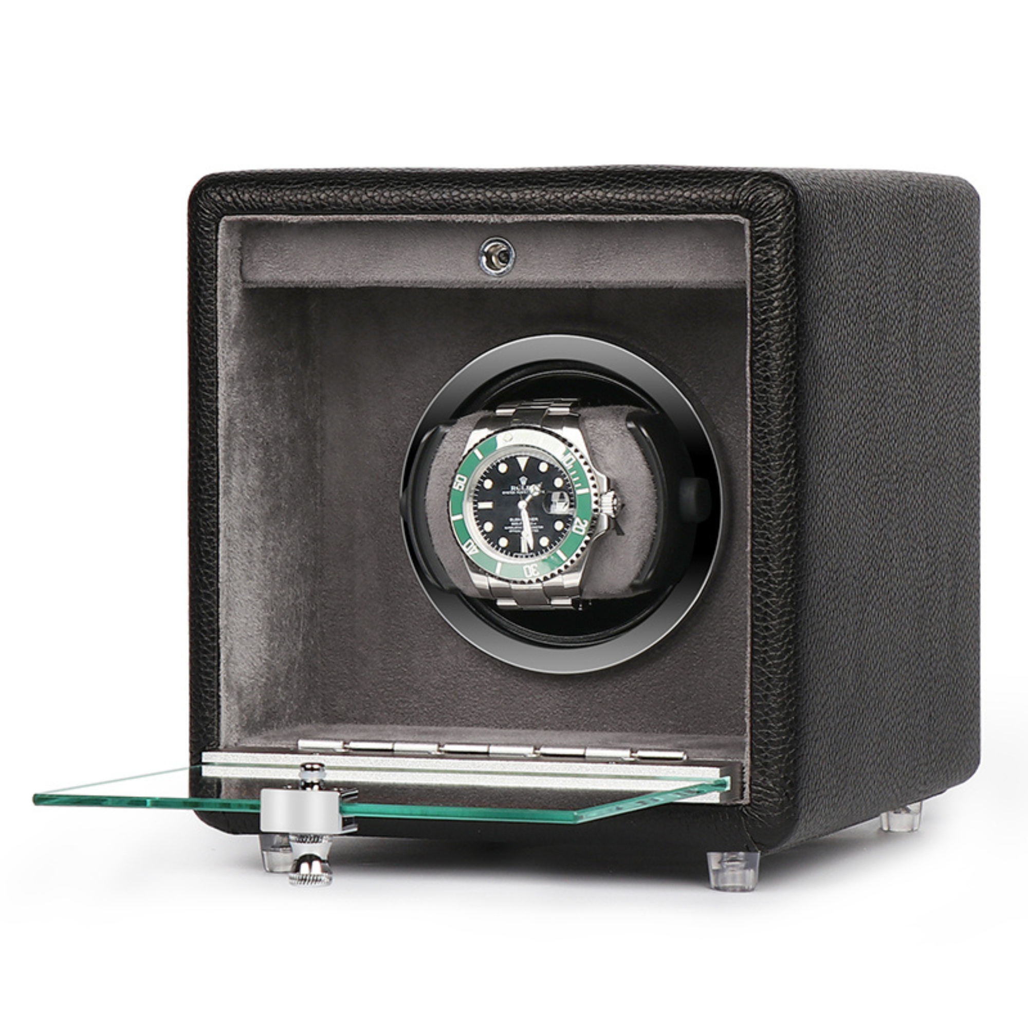 Evandale Single Watch Winder in Black Vegan Leather