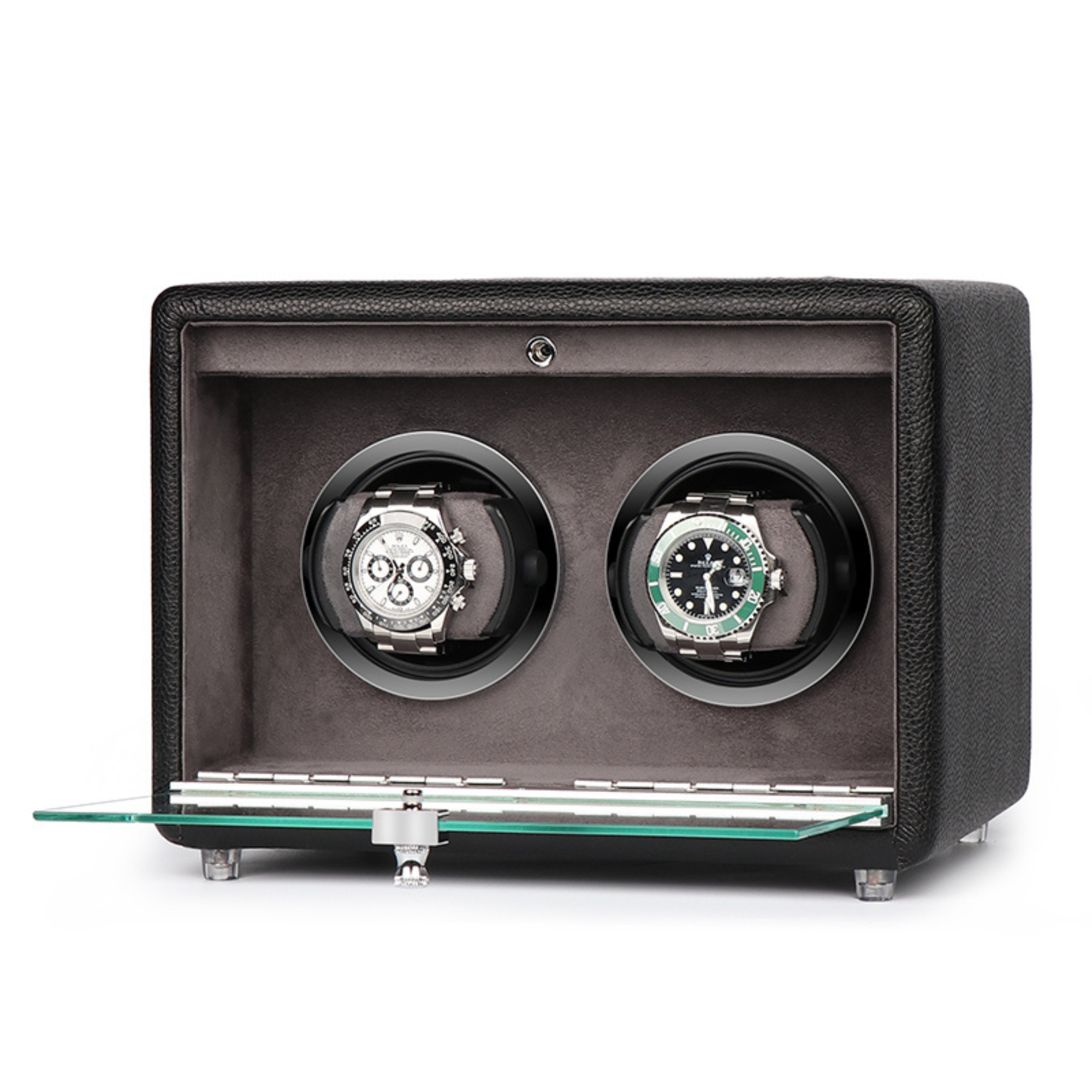 Evandale Dual Watch Winder in Black Vegan Leather