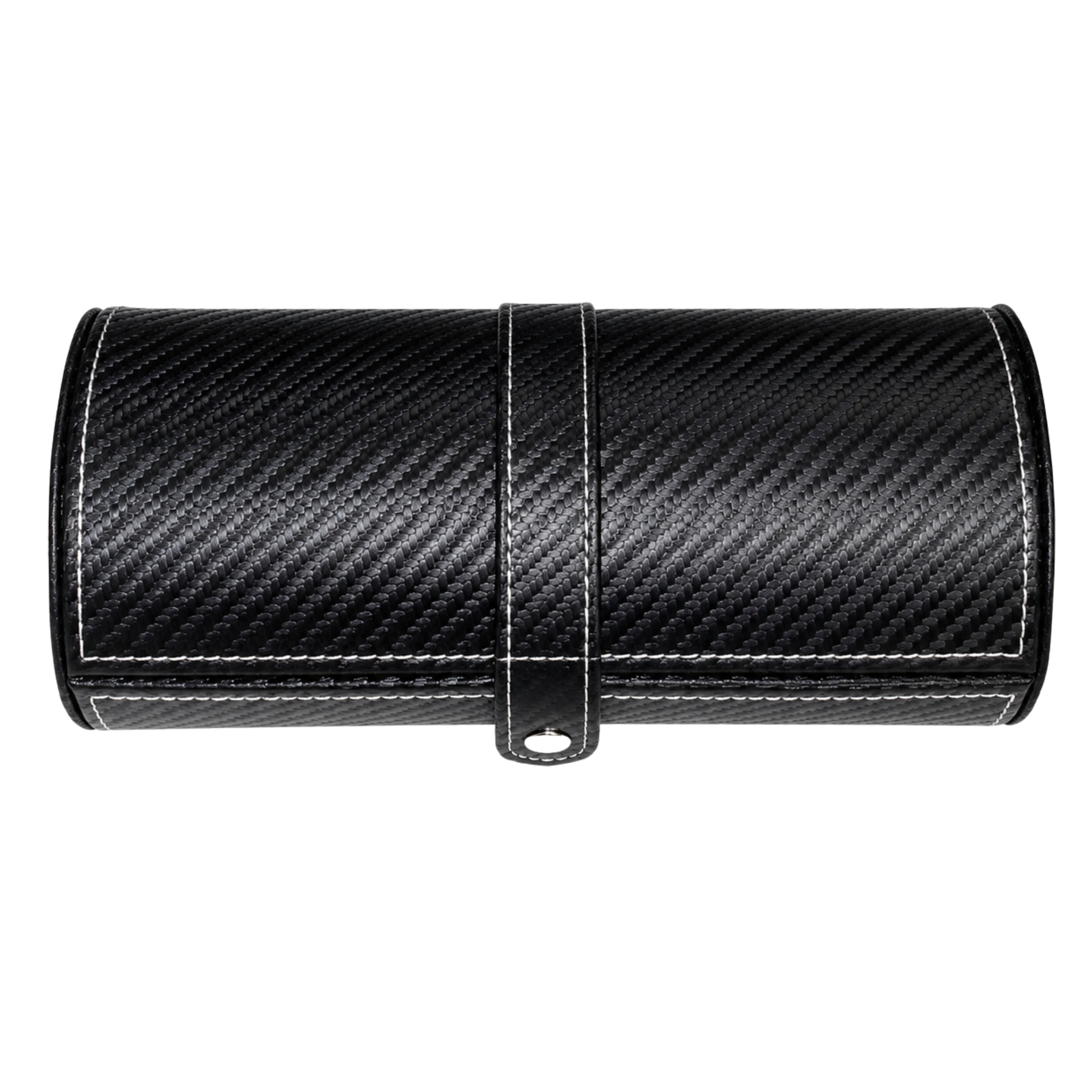 Étui à Boutons de Manchette et Rouleau de Montre en Cuir Végan Noir Effet Fibre de Carbone