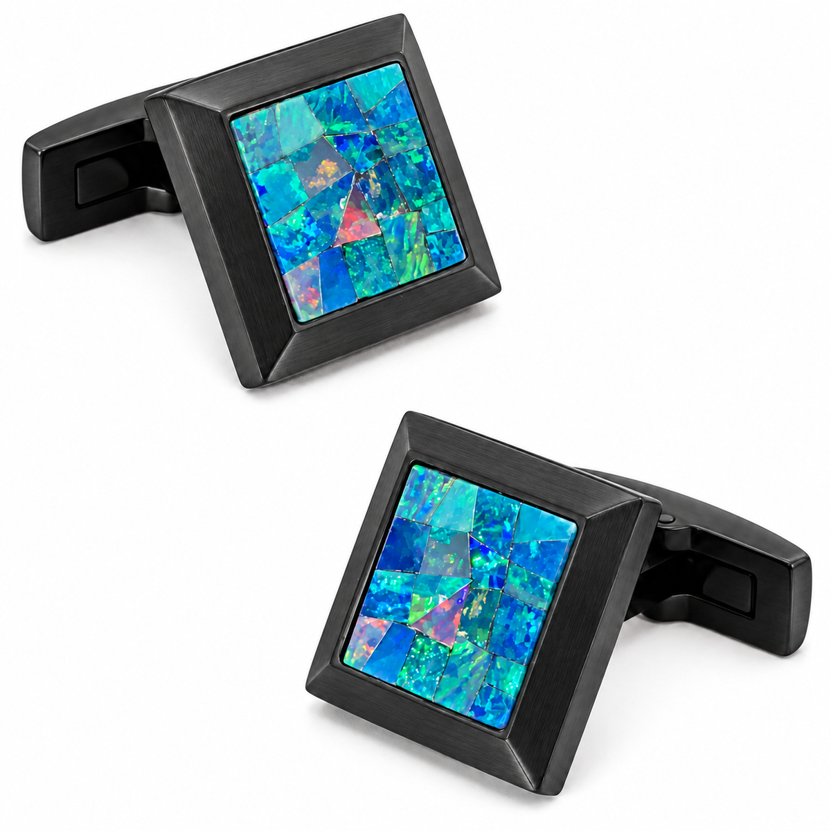 Opal Brushed Black Square Cufflinks