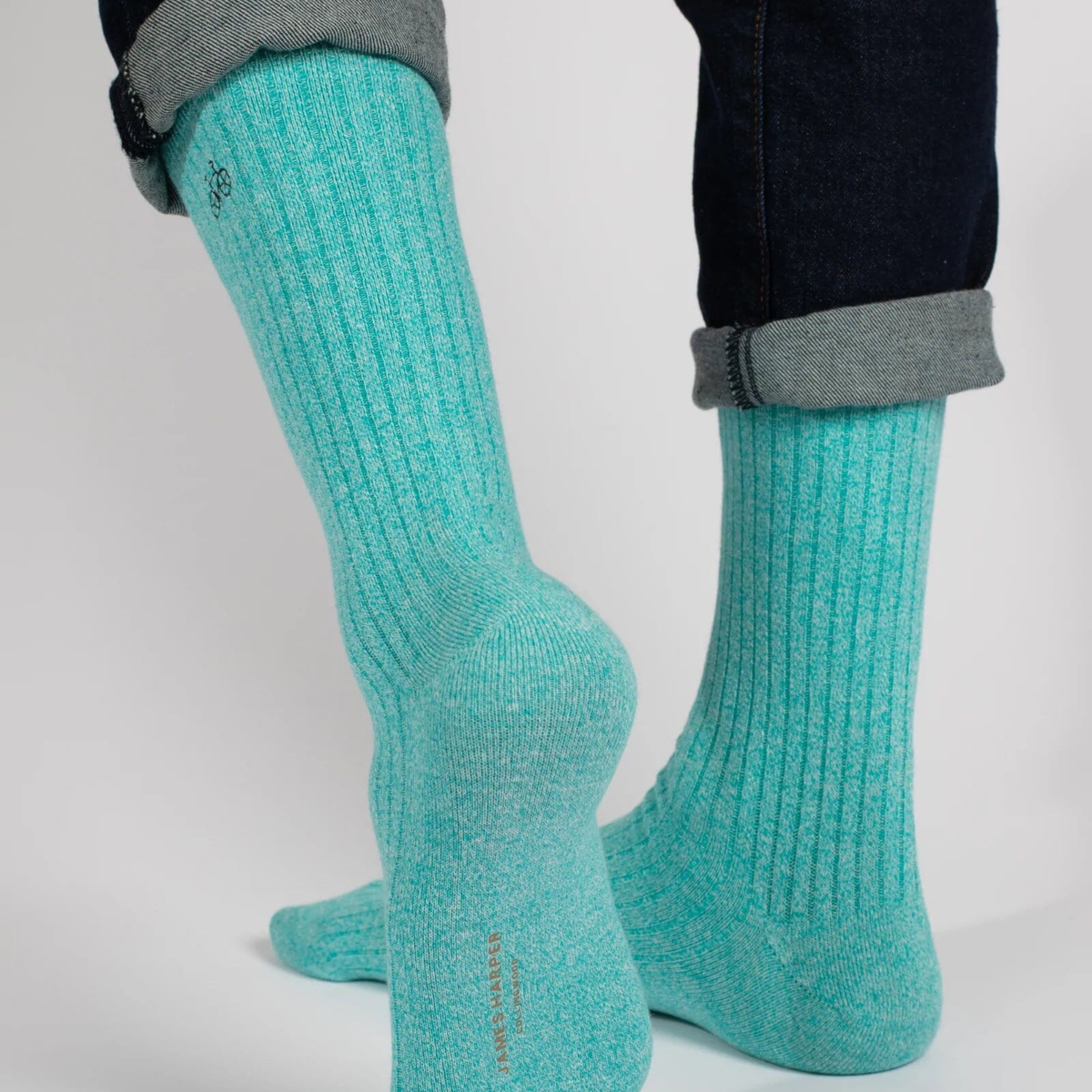Chaussettes côtelées turquoise chiné