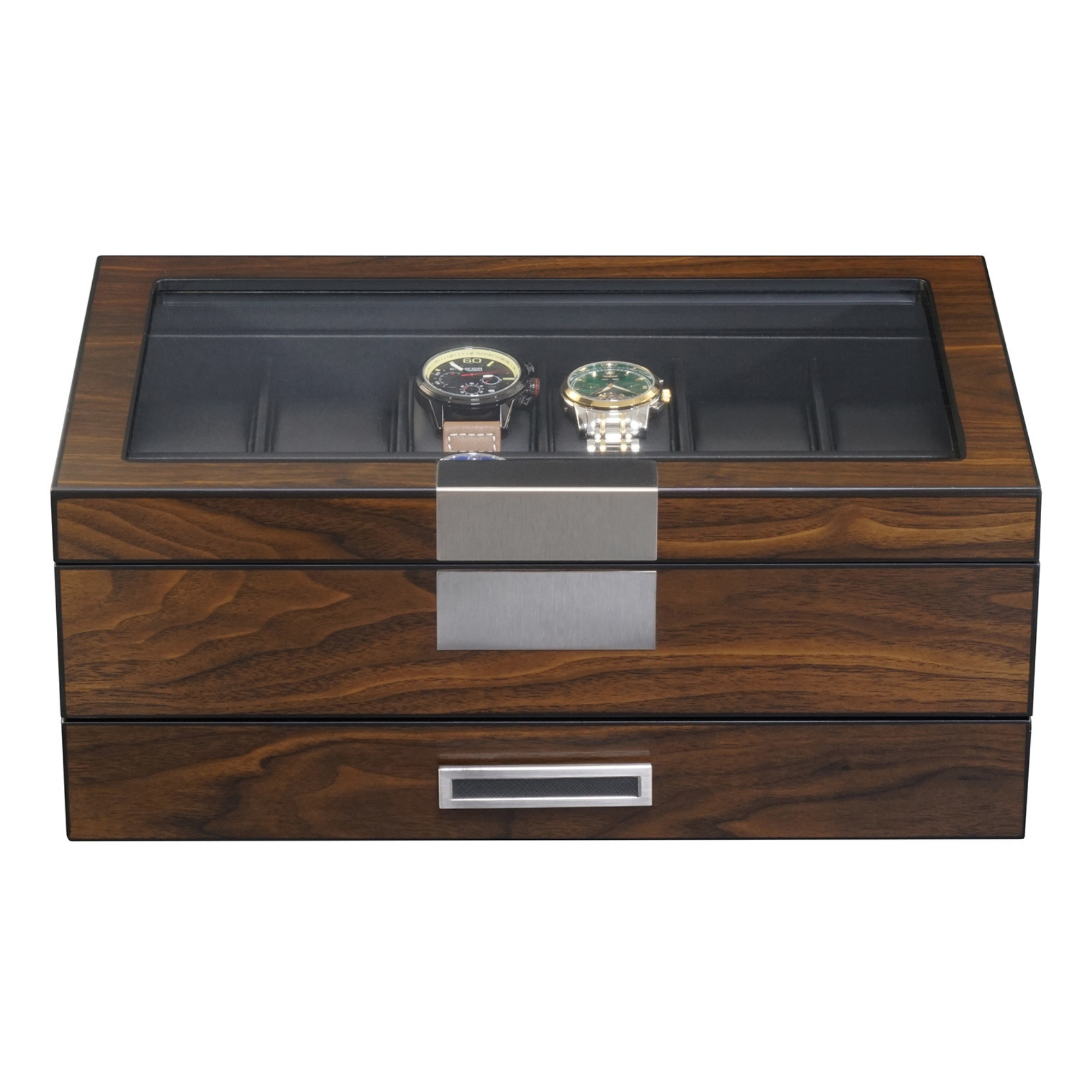 12 Slot Ebony Wood Watch Box with Drawer