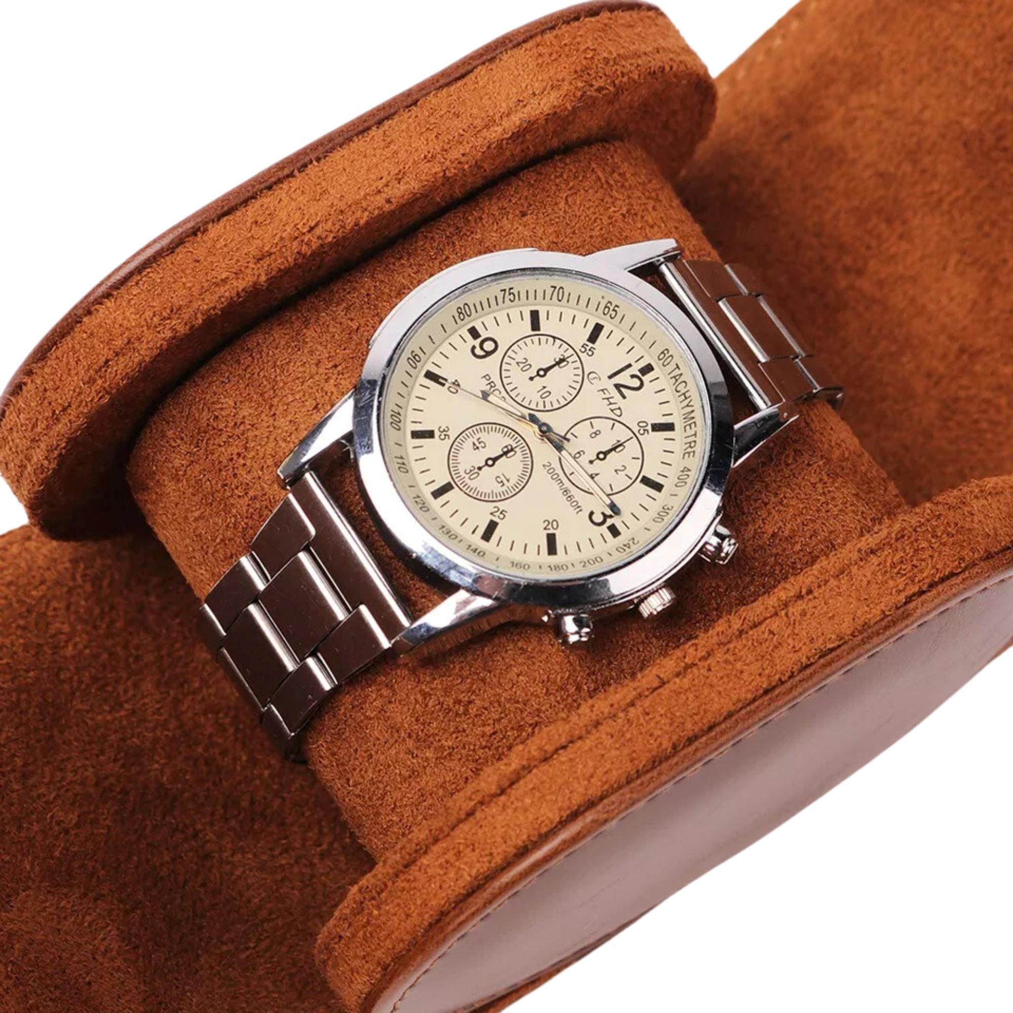 Watch Roll Case for 1 in Brown Vegan Leather Watch Boxes Clinks 