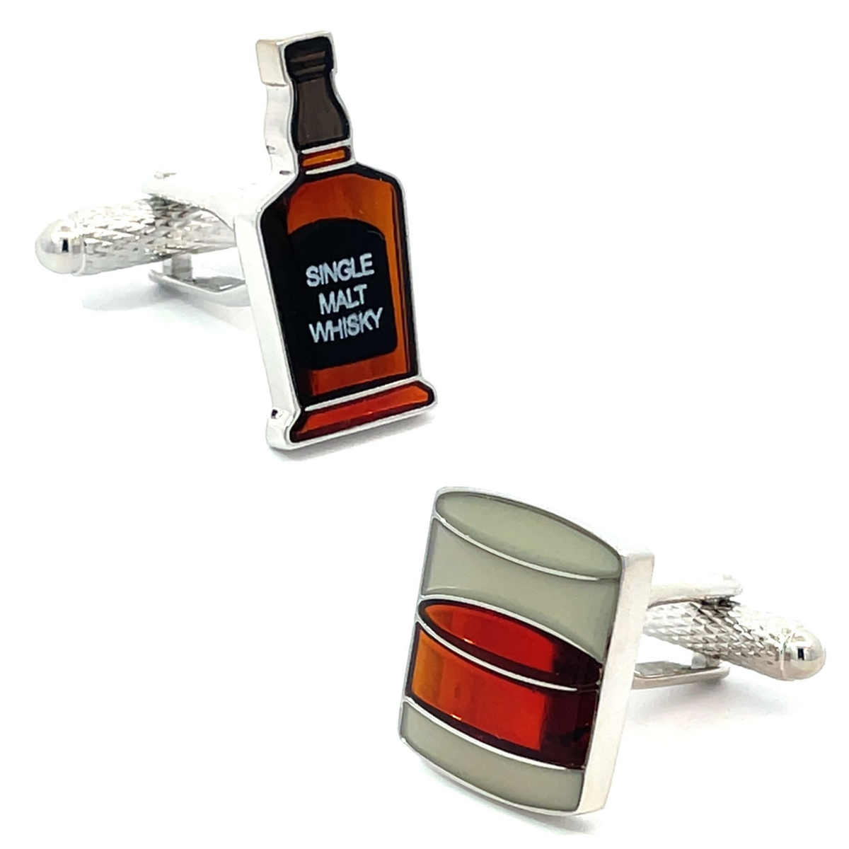Whisky Tumbler & Whisky Bottle Cufflinks