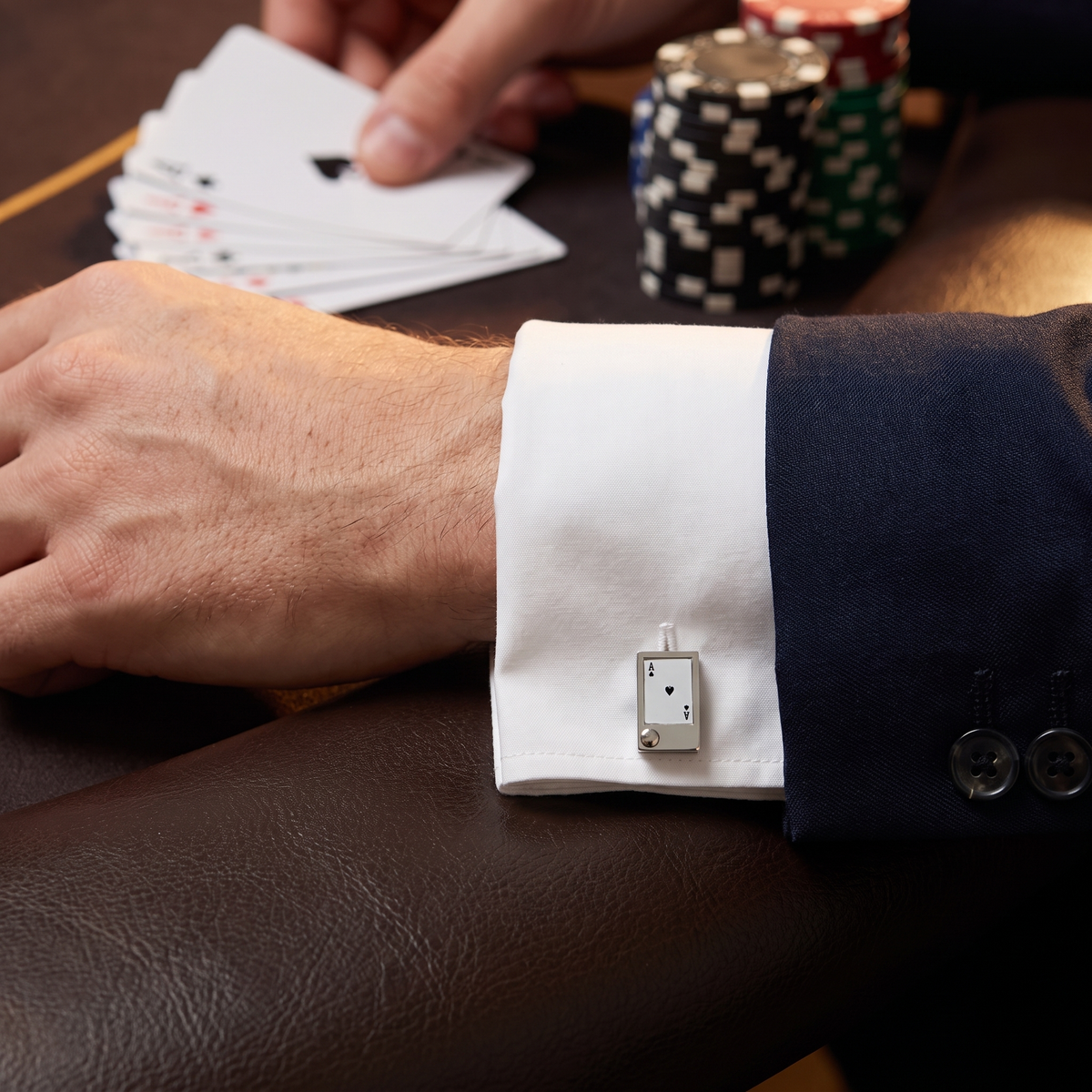 "Flip Out" Playing Cards Cufflinks — lifestyle shot