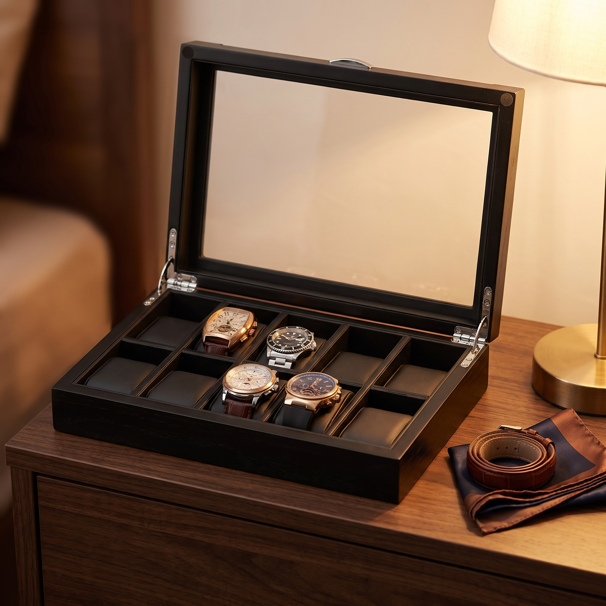 Black Wooden Watch Box for 10 Watches — lifestyle shot